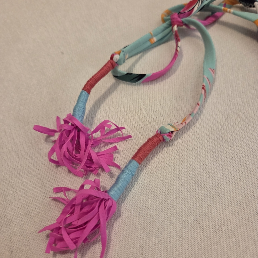 PINK | Victoria's Secret Teal Pink Floral Tropical Tassel Strappy Bikini SZ S/XS - Picture 5 of 11